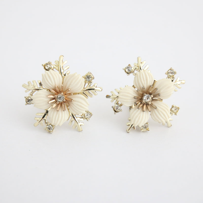 "Sparkling Florals" Vintage 1960's Floral & Rhinestone Clip On Earrings