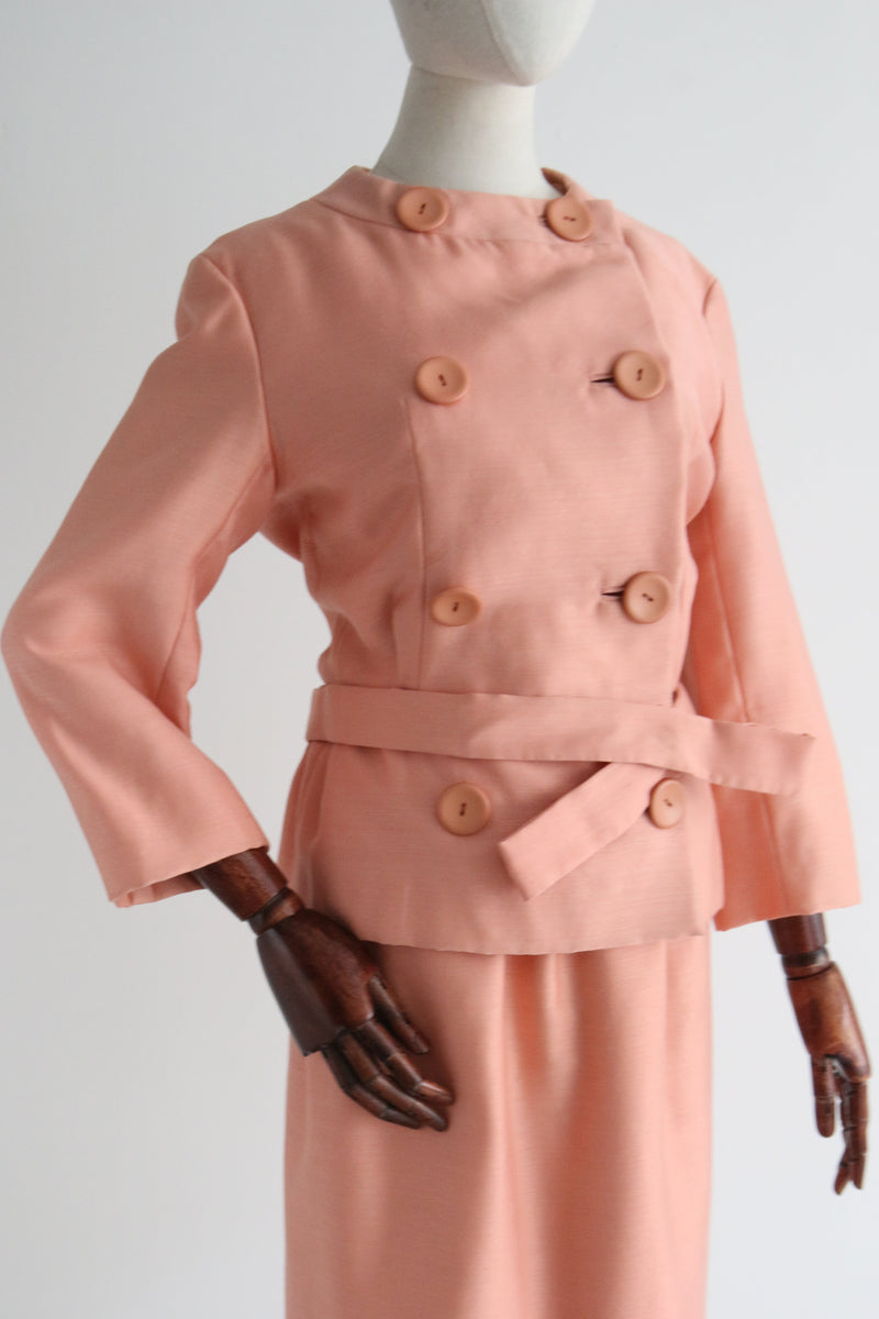 "Blushing Peach" Vintage 1960's Christian Dior Silk Skirt Suit UK 6 US 2