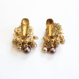 "Champagne Pearls & Rhinestones" Vintage 1950's Champagne Pearl & Rhinestone Clip on Earrings