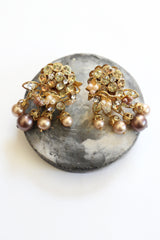 "Champagne Pearls & Rhinestones" Vintage 1950's Champagne Pearl & Rhinestone Clip on Earrings