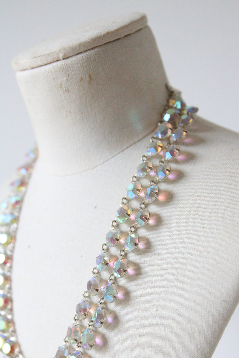 "Iridescent Rhinestone Strands" Vintage 1950's Double Strand Iridescent Rhinestone Necklace