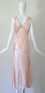 "Taupe Lace Accents" Vintage 1930's Pink & Taupe Lace Accent Gown UK 8-10 US 4-6