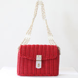 "Lucite & Basket" Vintage 1950's Red Basket & Lucite Chain Shoulder Bag