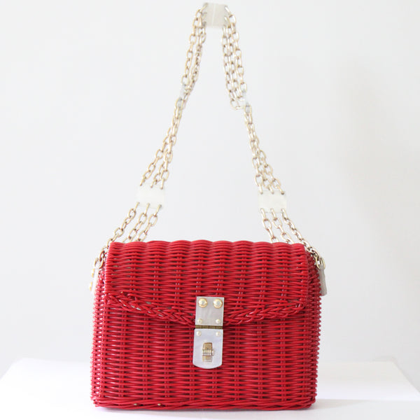 "Lucite & Basket" Vintage 1950's Red Basket & Lucite Chain Shoulder Bag
