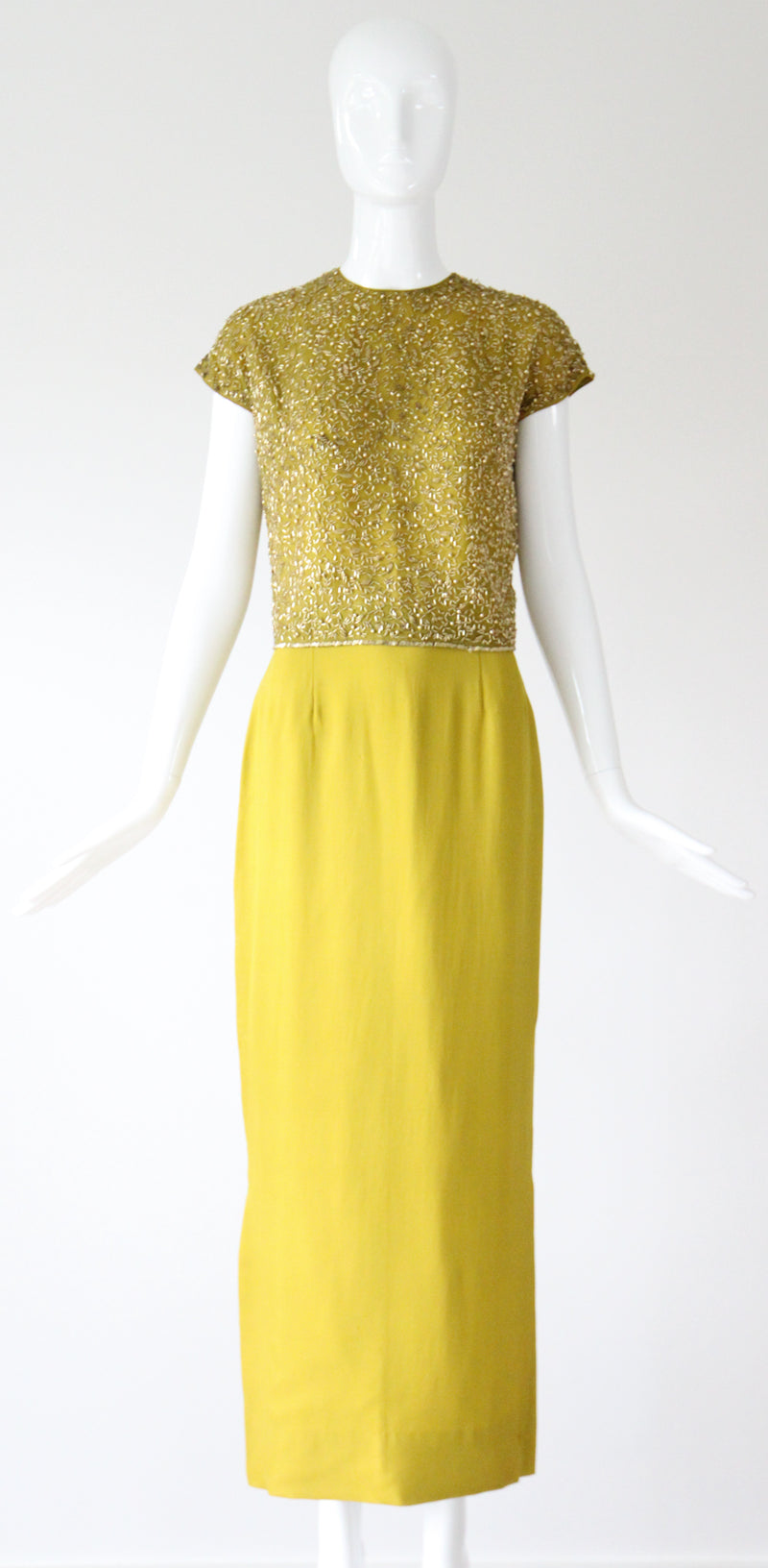 "Chartreuse & Gold" Vintage 1960's Chartreuse Green & Gold Beaded Cocktail Suit UK 8 US 4