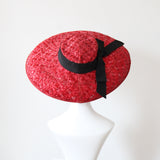 "En Rouge" Vintage 1940's Wide Brim Red & Black Raffia Saucer Hat