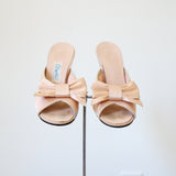"Satin Slippers" Vintage 1940's Champagne Pink Satin Peep Toe Mules UK 4 US 6 EU 37