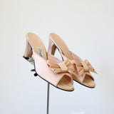 "Satin Slippers" Vintage 1940's Champagne Pink Satin Peep Toe Mules UK 4 US 6 EU 37