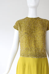 "Chartreuse & Gold" Vintage 1960's Chartreuse Green & Gold Beaded Cocktail Suit UK 8 US 4