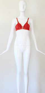 "En Rouge" Vintage 1930's Red Lace & Rayon Bra Size 32 A