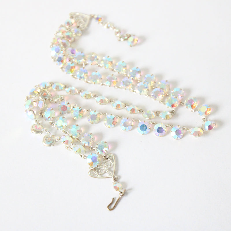 "Iridescent Rhinestone Strands" Vintage 1950's Double Strand Iridescent Rhinestone Necklace