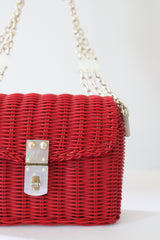 "Lucite & Basket" Vintage 1950's Red Basket & Lucite Chain Shoulder Bag