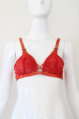 "En Rouge" Vintage 1930's Red Lace & Rayon Bra Size 32 A