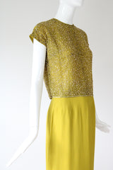 "Chartreuse & Gold" Vintage 1960's Chartreuse Green & Gold Beaded Cocktail Suit UK 8 US 4