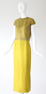 "Chartreuse & Gold" Vintage 1960's Chartreuse Green & Gold Beaded Cocktail Suit UK 8 US 4