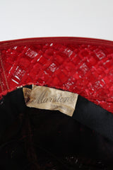 "En Rouge" Vintage 1940's Wide Brim Red & Black Raffia Saucer Hat
