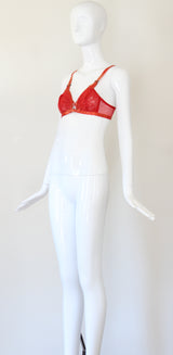 "En Rouge" Vintage 1930's Red Lace & Rayon Bra Size 32 A