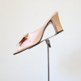 "Satin Slippers" Vintage 1940's Champagne Pink Satin Peep Toe Mules UK 4 US 6 EU 37