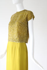 "Chartreuse & Gold" Vintage 1960's Chartreuse Green & Gold Beaded Cocktail Suit UK 8 US 4