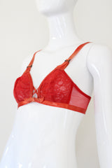 "En Rouge" Vintage 1930's Red Lace & Rayon Bra Size 32 A