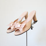 "Satin Slippers" Vintage 1940's Champagne Pink Satin Peep Toe Mules UK 4 US 6 EU 37
