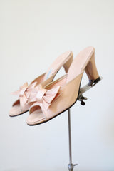 "Satin Slippers" Vintage 1940's Champagne Pink Satin Peep Toe Mules UK 4 US 6 EU 37