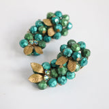 "Forest Green Climbers" Vintage 1960's Beaded Green Climber Clip-On Earrings