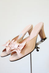 "Satin Slippers" Vintage 1940's Champagne Pink Satin Peep Toe Mules UK 4 US 6 EU 37