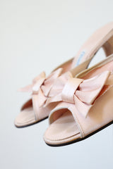 "Satin Slippers" Vintage 1940's Champagne Pink Satin Peep Toe Mules UK 4 US 6 EU 37