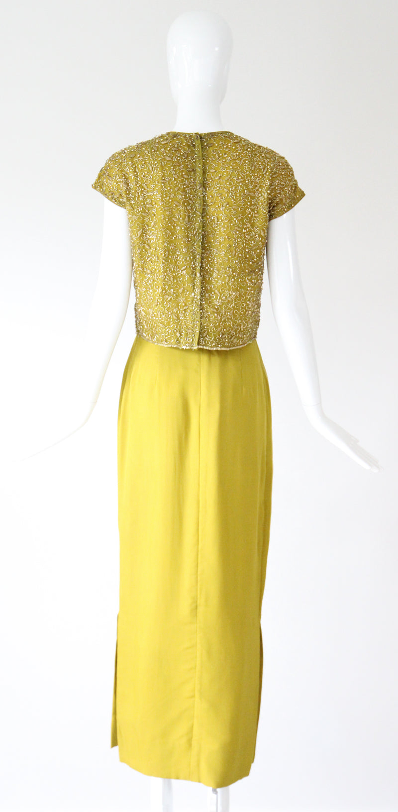 "Chartreuse & Gold" Vintage 1960's Chartreuse Green & Gold Beaded Cocktail Suit UK 8 US 4
