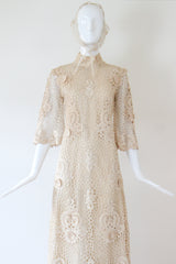 "Cream Floral Lace" Vintage 1960's Cream Floral Lace Dress & Matching Bandana UK 8-10 US 4-6