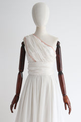 "Pink Sequins & Pleats" Vintage 1950's Ivory & Pink Pleated Dress  UK 4-6 US 0-2