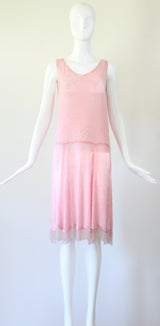 "French Cotton & Beads" Vintage 1920's French Glass Beaded Dress UK 8-10 US 4-6