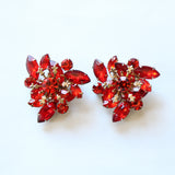 "True Red Rhinestones" Vintage 1950's True Red Rhinestone Earrings