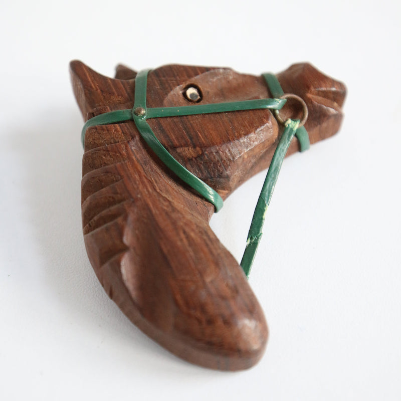 "The Winner"  Vintage 1940's Carved Wooden Horse Brooch
