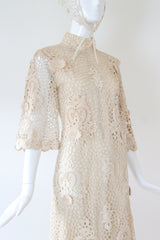 "Cream Floral Lace" Vintage 1960's Cream Floral Lace Dress & Matching Bandana UK 8-10 US 4-6