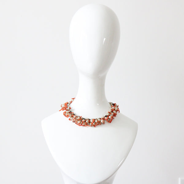 "Coral Branches & Pearls" Vintage 1950's Coral Branch & Pearl Necklace