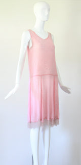 "French Cotton & Beads" Vintage 1920's French Glass Beaded Dress UK 8-10 US 4-6