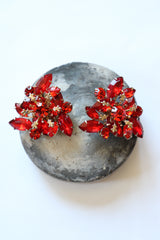 "True Red Rhinestones" Vintage 1950's True Red Rhinestone Earrings