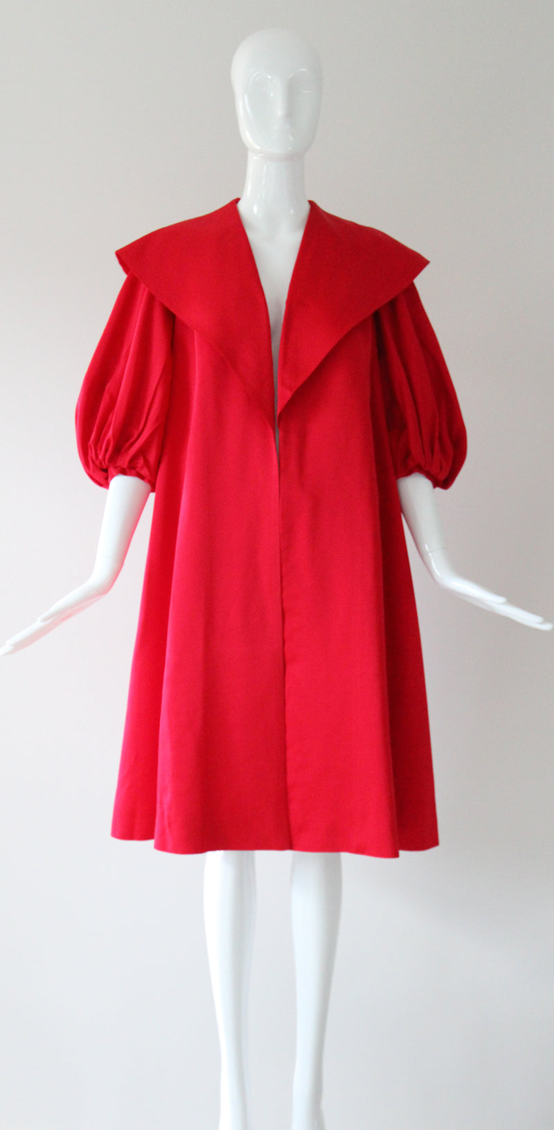 "En Rouge" Vintage 1950's Red Satin Shawl Collar Swing Coat UK 8 US 4