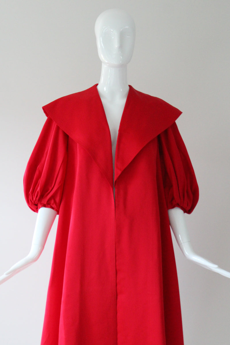 "En Rouge" Vintage 1950's Red Satin Shawl Collar Swing Coat UK 8 US 4