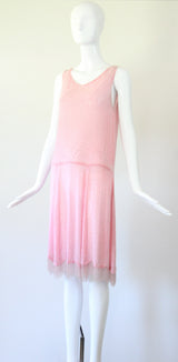 "French Cotton & Beads" Vintage 1920's French Glass Beaded Dress UK 8-10 US 4-6