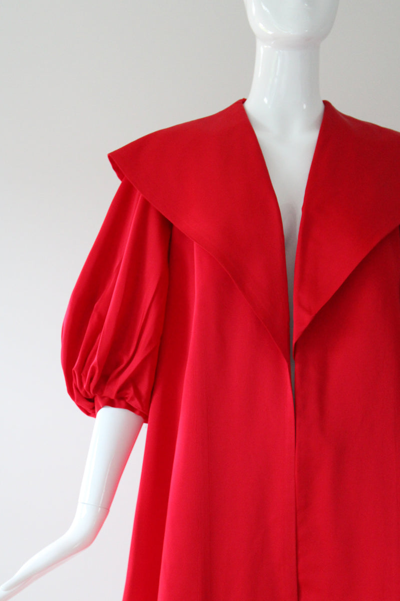 "En Rouge" Vintage 1950's Red Satin Shawl Collar Swing Coat UK 8 US 4