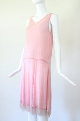 "French Cotton & Beads" Vintage 1920's French Glass Beaded Dress UK 8-10 US 4-6