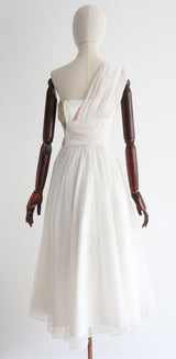 "Pink Sequins & Pleats" Vintage 1950's Ivory & Pink Pleated Dress  UK 4-6 US 0-2
