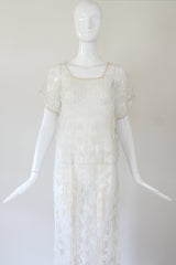 "Filet Lace Florals" Vintage 1920's Filet Lace Floral Tabard Dress UK 10-14 US 6-10