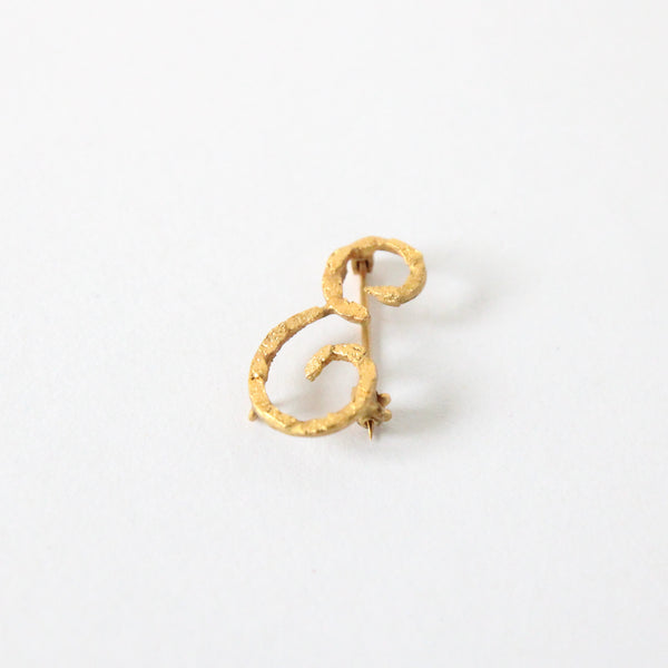 "E" Vintage 1940's Gold Toned Initial Brooch & Pendant