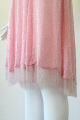 "French Cotton & Beads" Vintage 1920's French Glass Beaded Dress UK 8-10 US 4-6