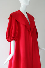 "En Rouge" Vintage 1950's Red Satin Shawl Collar Swing Coat UK 8 US 4