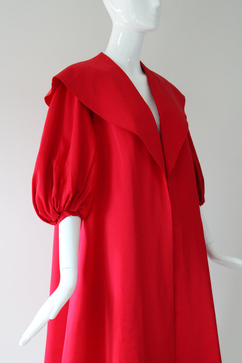 "En Rouge" Vintage 1950's Red Satin Shawl Collar Swing Coat UK 8 US 4